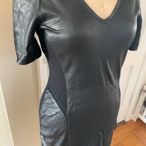 Theory black leather fitted dress